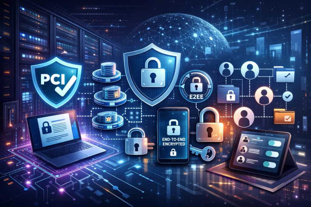 Compliance and security in 2026: PCI scope, tokenization, E2EE, and permissions