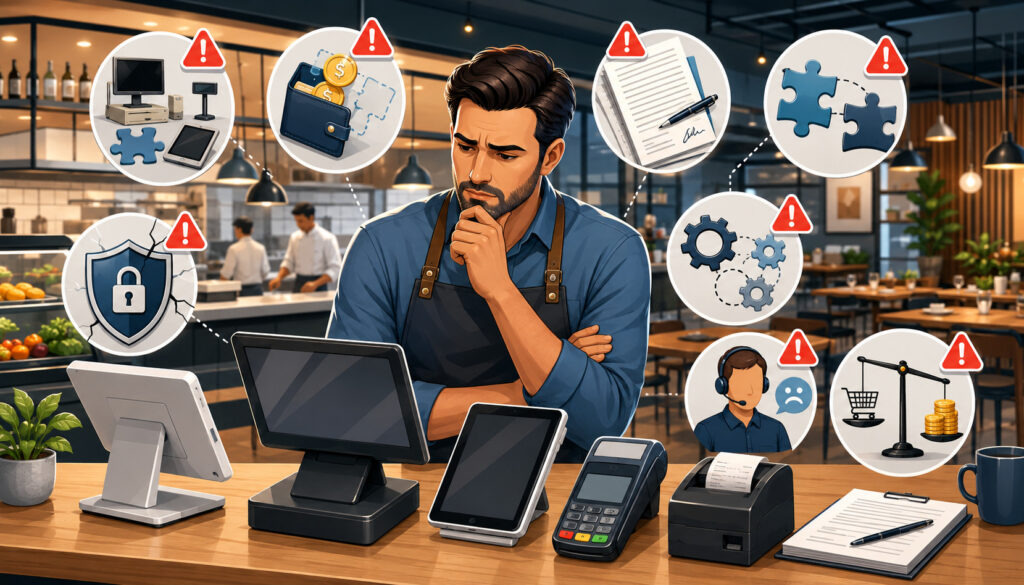 Restaurant owner comparing POS systems and common buying risks