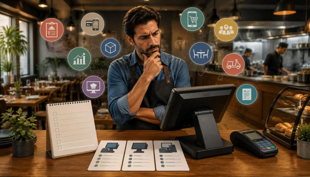 Restaurant owner evaluating POS features before defining business needs